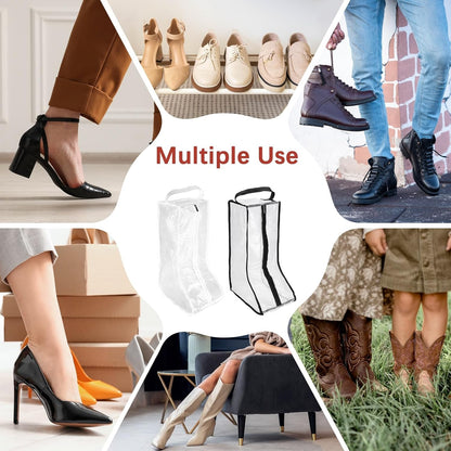 Boot Storage Bags [2PCS] - Plastic Tall Boot Carry Bags Clear Shoe Bags with Handle for Travel & Daily Use - [White, Black] Waterproof & DustProof Boot Bags for Cowboy Boots