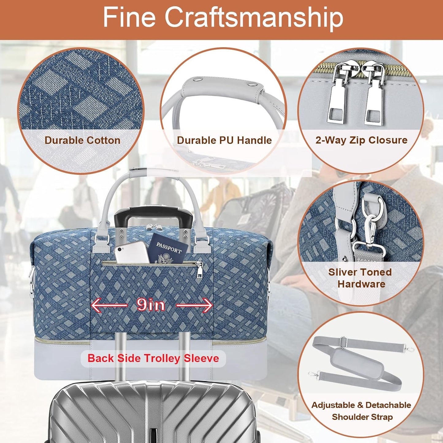 Weekender Bag for Women, Travel Duffel Bag Carry On Overnight Bag with Shoe Compartment Large Nylon Travel Weekend Tote Bag