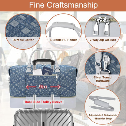 Weekender Bag for Women, Travel Duffel Bag Carry On Overnight Bag with Shoe Compartment Large Nylon Travel Weekend Tote Bag