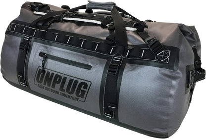 UNPLUG Waterproof Bags for Travel -1680D Heavy Duty Waterproof Duffel Bag for Camping, Motorcycle Dry Bag, Hunting Bag, Bug Out Bag, dry bags for kayaking waterproof boat bag (65L Storm Grey)