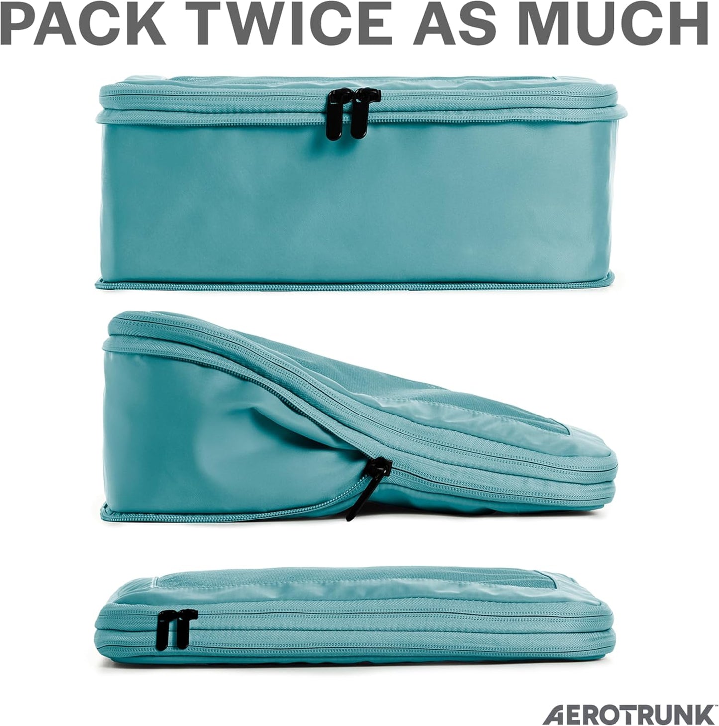 Compression Packing Cubes for Travel - Luggage Organizer Bags - Double Zipper Packing Cubes for Suitcases (4-Pack, Teal)