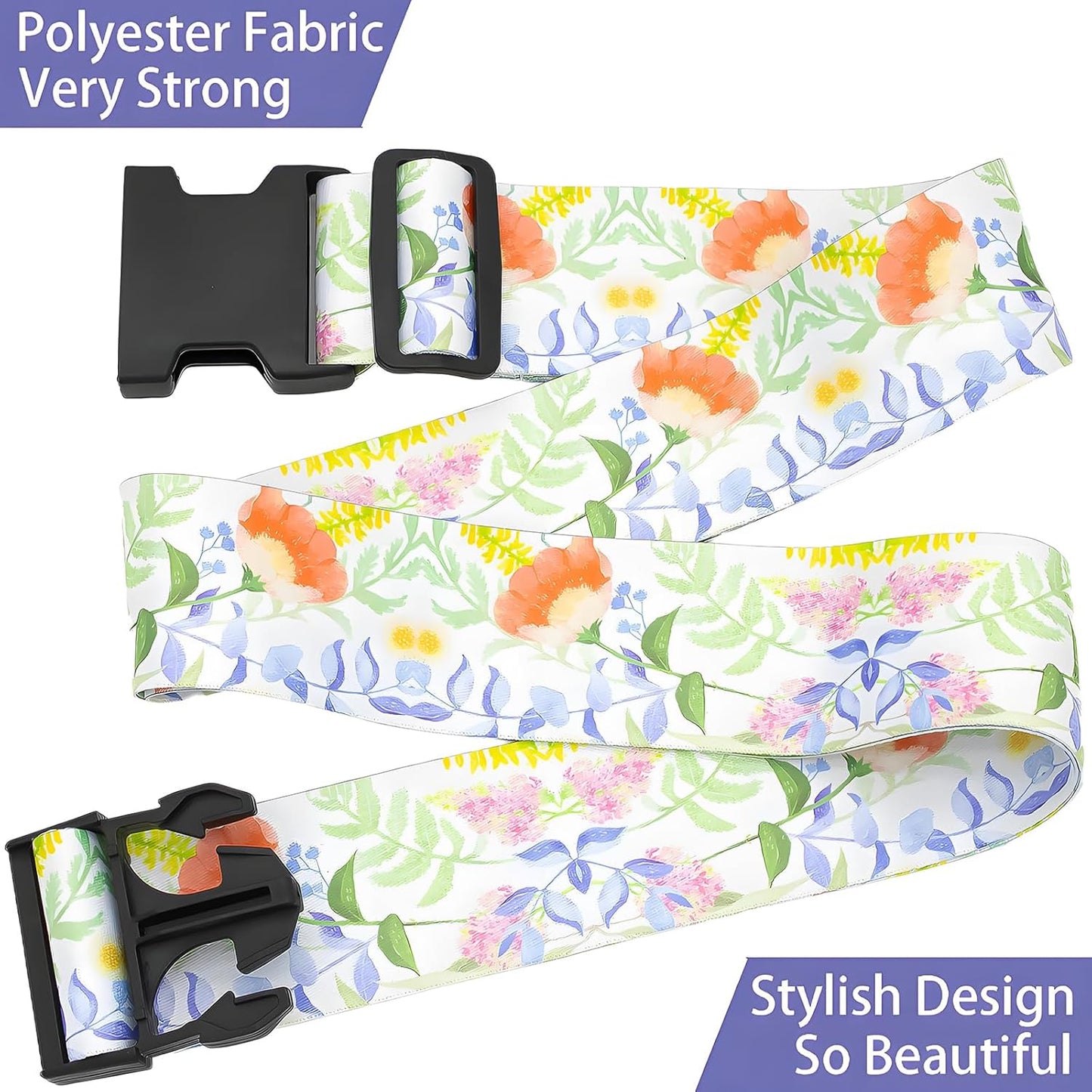 Roses Flowers Luggage Straps for Suitcases, Adjustable Luggage Travel Belts to Keep Luggage Security While Travel, Strong Polyester Fabric, Easy-to-Recognize Stylish Design Travel Accessories, 2 Pack