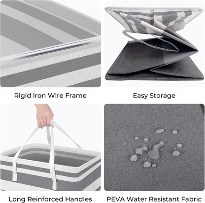 HomeHacks 2 Pack Large Laundry Baskets, Waterproof, Freestanding Laundry Hampers, Collapsible Clothes Hamper with Reinforced Handles in Laundry, College Dorm, Bathroom, Bedroom (Grey+Pink, 88Lx2)