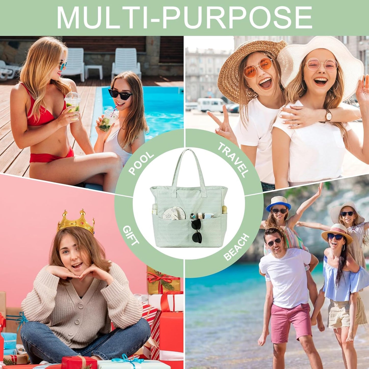 Beach Pool Bags Tote for Women Ladies Large Gym Tote Carry On Bag With Wet Compartment for Weekender Travel Waterproof