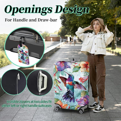 Luggage Cover Suitcase Protector + Tag, Hummingbirds Travel Cover for 29-30 inch Luggage (XL) with Concealed Zipper, Washable Elastic Cloth, Dustproof, Anti-Scratch