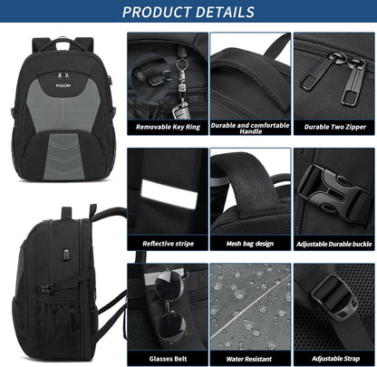 PUSLOM Extra Large Travel Laptop Backpack for Men 55L,Water Resistant 18.4 inch Big Business Laptop bags with USB Charging Port,TSA Friendly Anti Theft Computer Bag for Work College,Grey