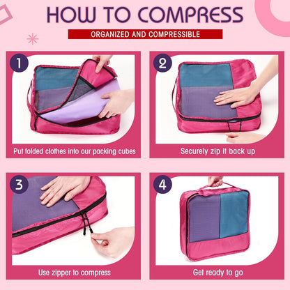 5 Pcs Packing Cubes for Suitcase Large Travel Cubes Carry on Luggage Organizer Bags for Clothes Accessories(Mixed,Purple)