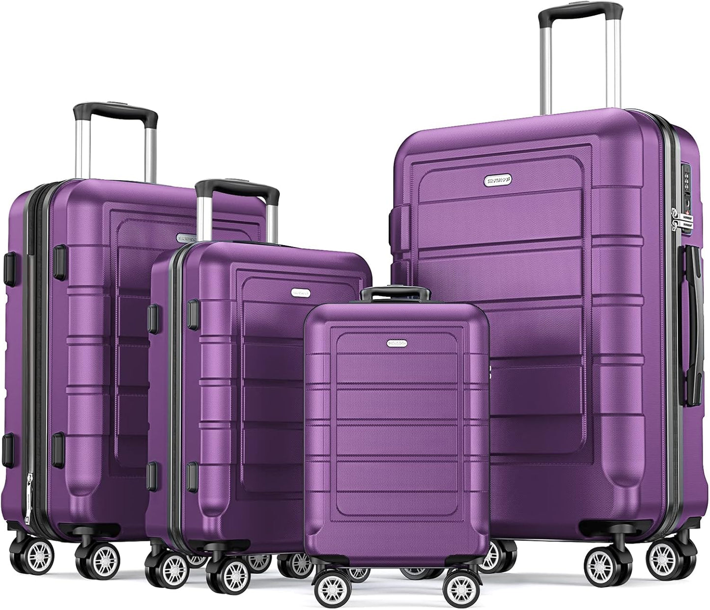 SHOWKOO Luggage Sets Expandable PC+ABS Durable Suitcase Sets Double Wheels TSA Lock 4 Piece Luggage Set Purple
