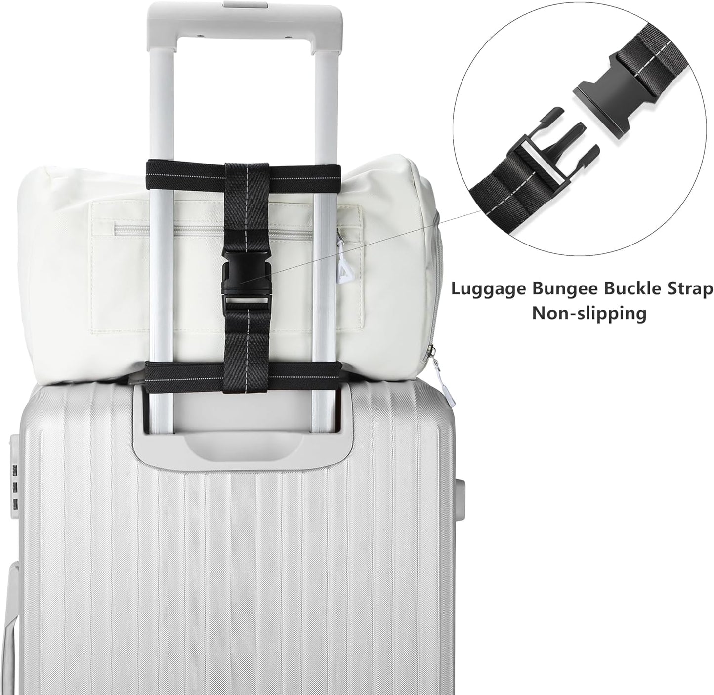 Luggage Bungee Straps for Attaching Bags - 2 Pack Adjustable Elastic Luggage Straps with Buckle, Black Luggage Strap for Suitcases Handle Carry on Add Bag, Backpack, Purse, Roller Bags, Handbag