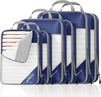 6 Set Compression Packing Cubes for Travel - Compressible, Lightweight, and Space-Saving Packing Cubes, Travel Essentials for Women, Navy