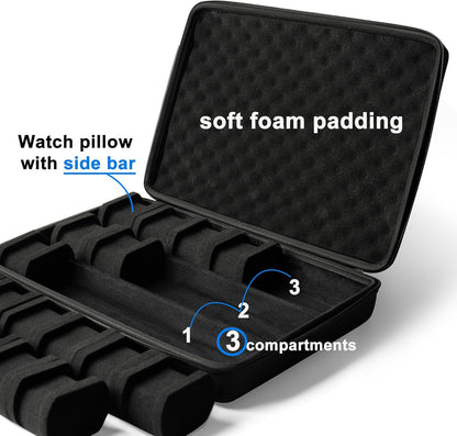 Hardshell watch case, 18 slots watch travel case for men's women's, watch display organizer box holder with form-fitiing watch pillow
