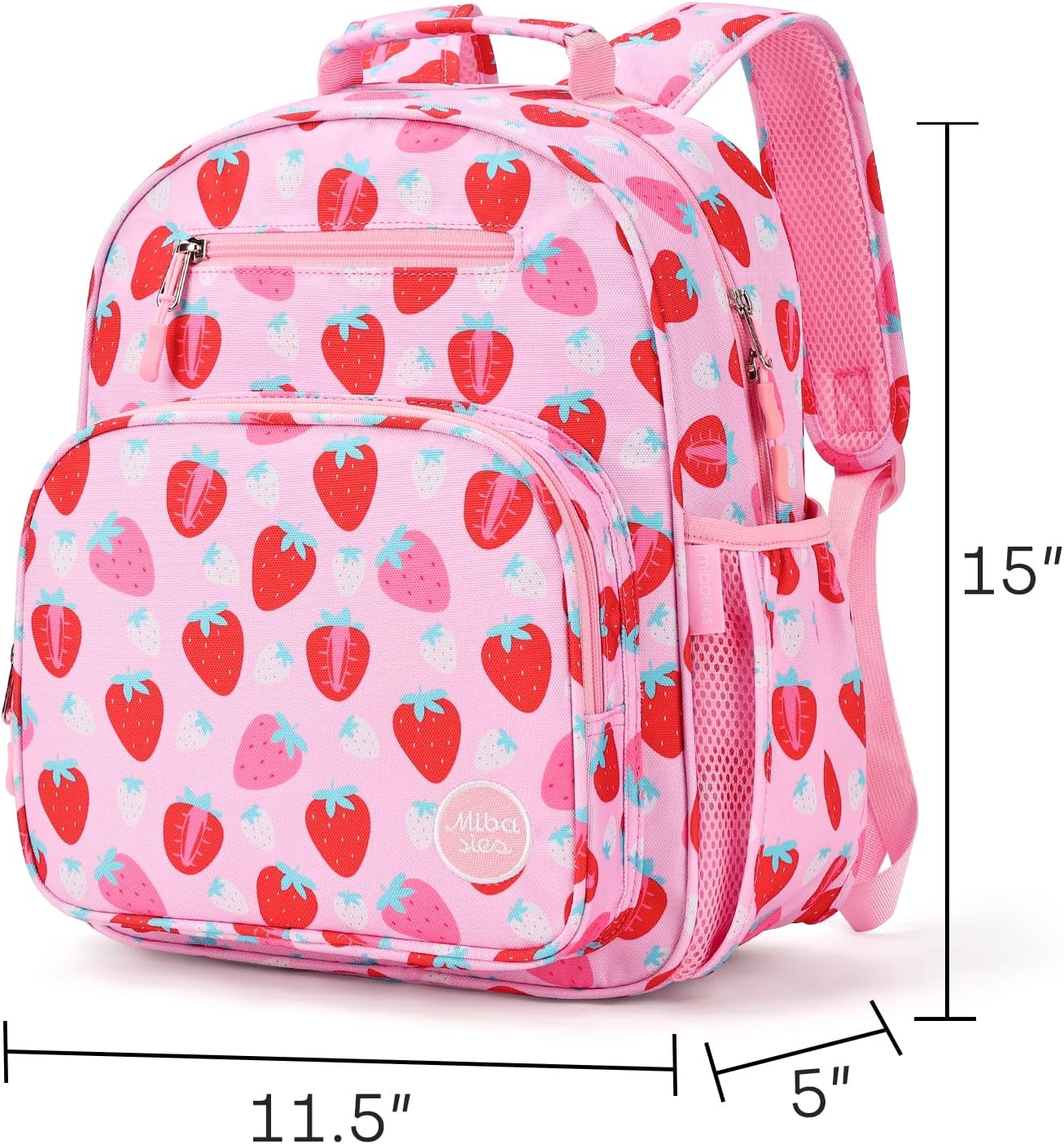 mibasies Girls Backpack 5-8: Lightweight Kids Backpacks for Girls - Girl Bookbag for Elementary School - Assorted Strawberry Pink