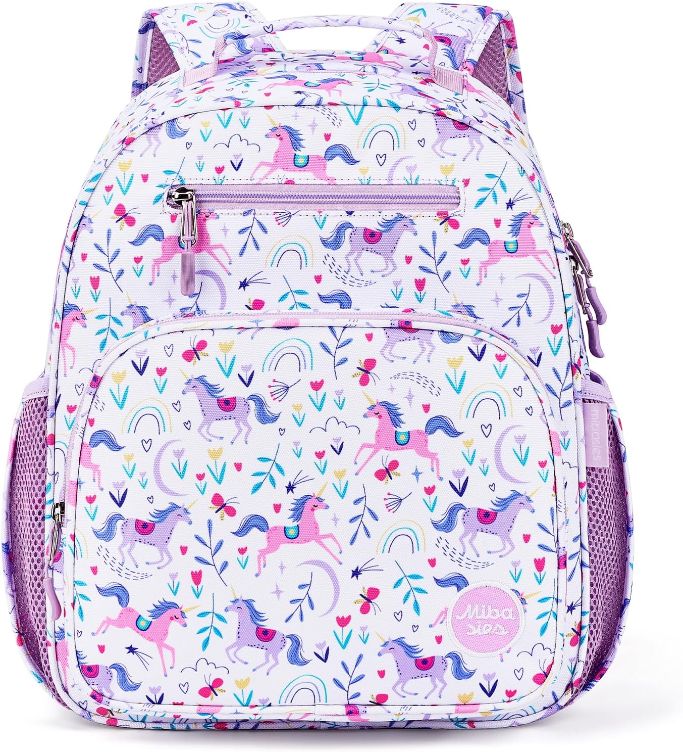 mibasies Girls Backpack 5-8: Lightweight Kids Backpacks for Girls - Girl Bookbag for Elementary School - Unicorn Garden Purple