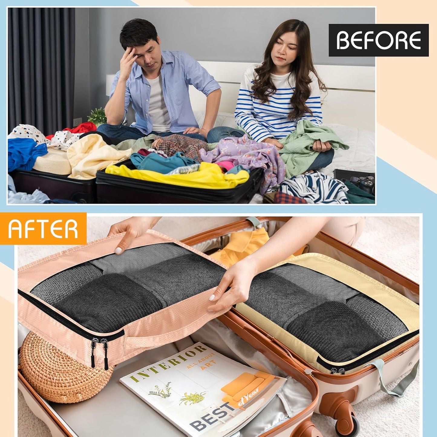 5 Pcs Packing Cubes for Suitcase Large Travel Cubes Carry on Luggage Organizer Bags for Clothes Accessories(M,Pastel)