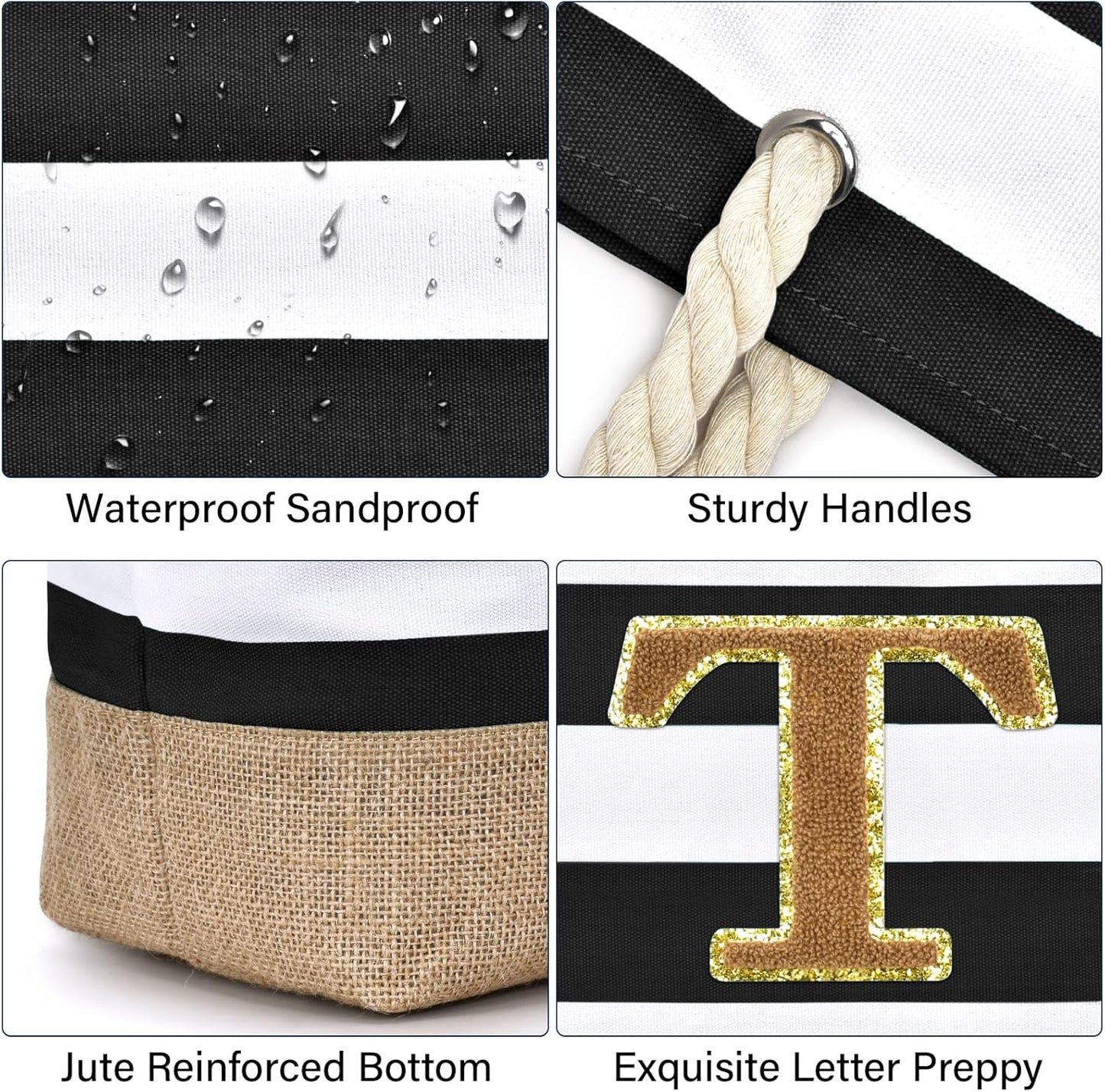 Becokan Beach Bag Initial Beach Tote with Makeup Bag for Travel Work Storage Personalized Birthday Gifts for Women Her