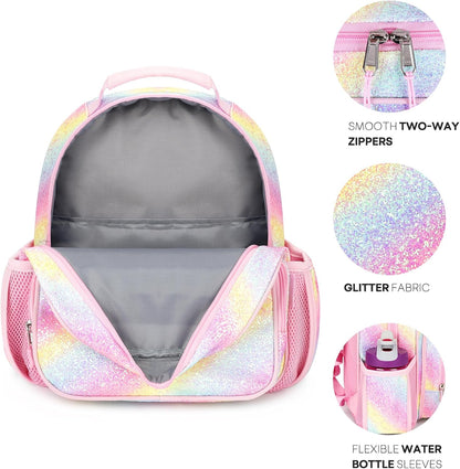 mibasies Toddler Backpack for Girls 2-4: Glitter Kids Backpacks for Girls - Preschool Kindergarten Backpack - Twill Pink