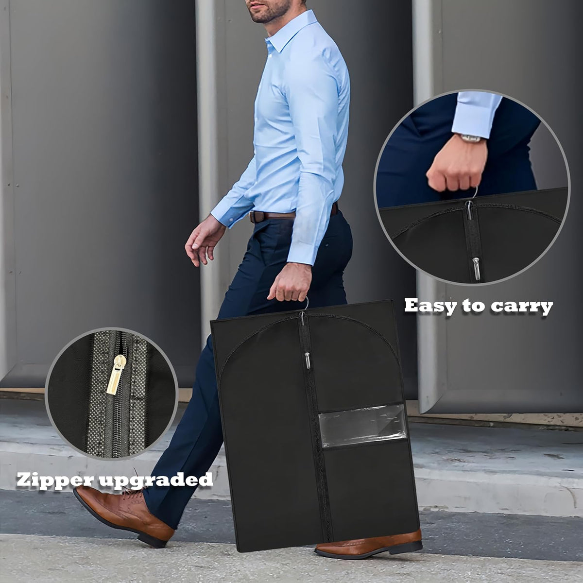Garment Bags for Hanging Clothes, 45'' Suit Bag Cover for Storage and Travel, Dress Bags for Gowns Long (Black)