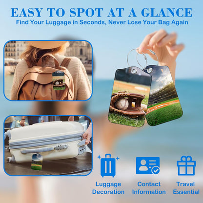 Old Baseball and Glove on Baseball Grand Luggage Tags for Suitcases Leather Travel Tags for Luggage ID Label with Privacy Cover and Stainless Steel Loop for Men Women Suitcase Backpack, Set of 2