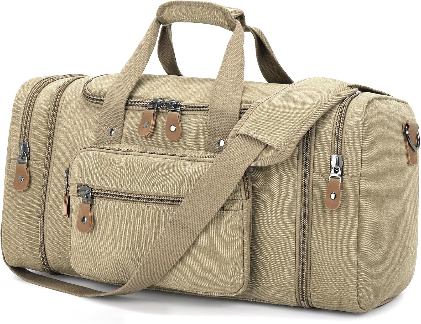 Gonex Canvas Duffle Bag for Travel 50L Expandable Duffel Weekend Overnight Bag (Khaki)