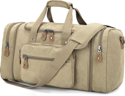 Gonex Canvas Duffle Bag for Travel 50L Expandable Duffel Weekend Overnight Bag (Khaki)