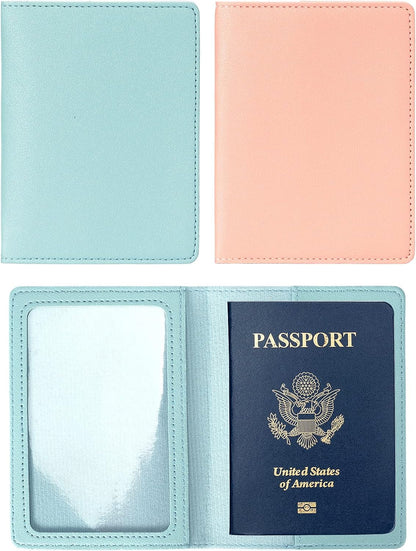 2 Pack Passport covers and Vaccine Card Holder PU Leather Passport Wallet Vaccine Case Protector Slot Travel Passport Wallets for Women & Men (Blue & Pink)