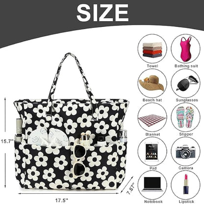 Waterproof Beach Tote Pool Bags for Women Ladies Extra Large Gym Tote Carry On Bag With Wet Compartment for Weekender Travel