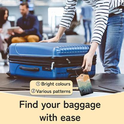 Sunset Landscape Luggage Tag for Suitcase,Mountain Tree Design with Privacy Flap Name ID Label Metal Loop, 3 Pack