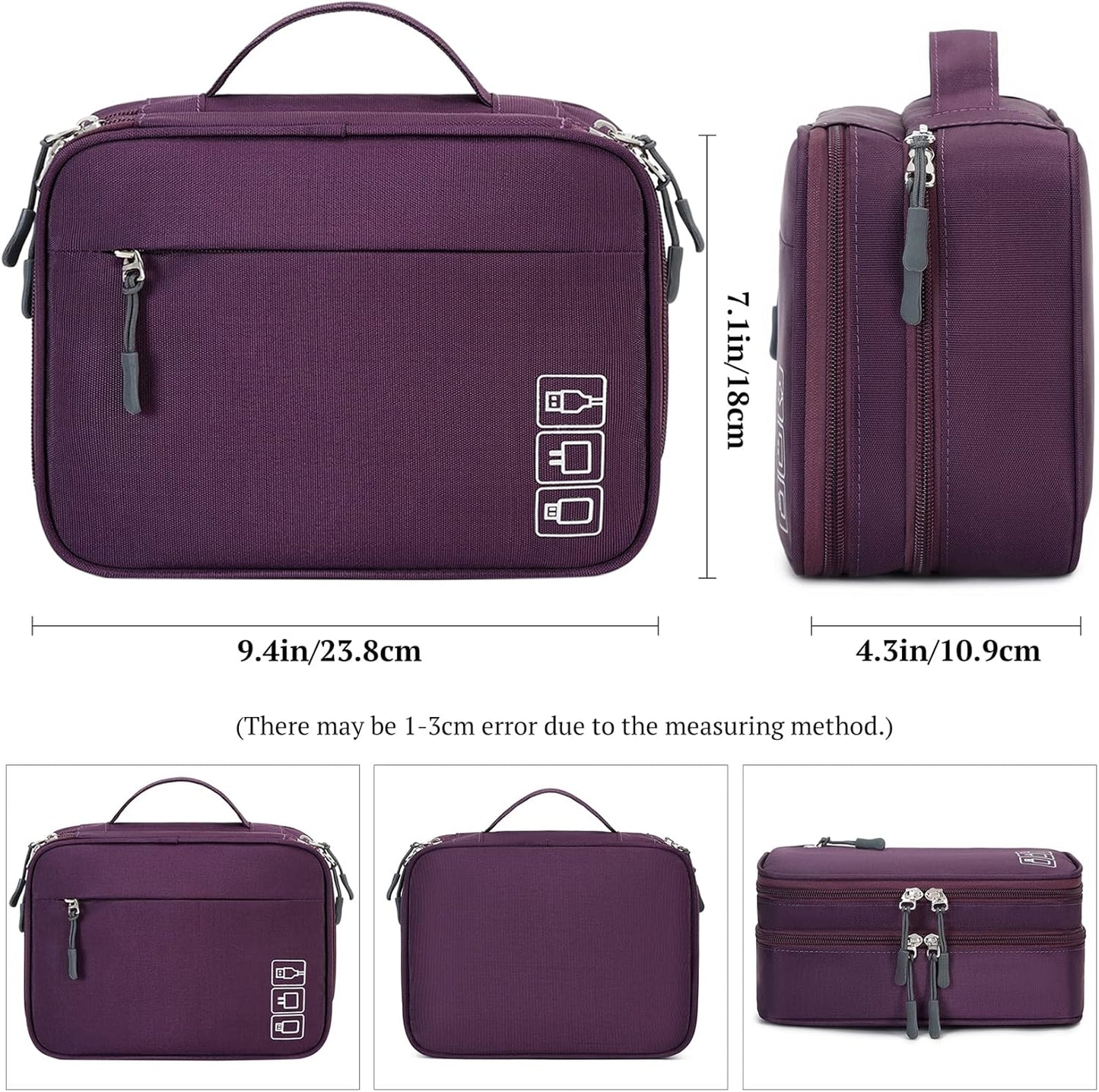 MIRLEWAIY Electronic Organizer Accessory Tech Pouch Water-resistent Travel Cable Storage Bag for Charger, Cables, Power Bank, Hard Drive, Cords, USB, SD Card, Purple
