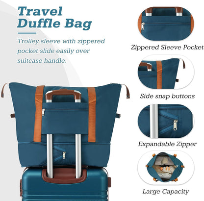 Merax Suitcase Set 24 inches Expandable Luggage with TSA Lock Spinner Wheels Hardshell Lightweight Vintage Luggage with Travel Bag,Blue