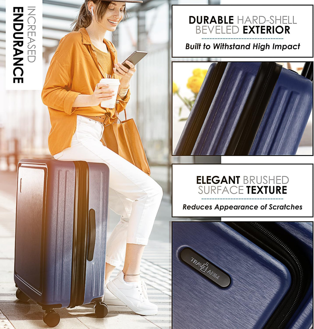 Hard Shell Luggage Sets with Spinner Wheels 4 Piece, Expandable Large Suitcases with TSA Lock, Travel Large Suitcase Set, Navy Luggage Set
