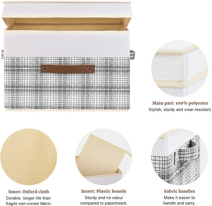 TYEERS Collapsible Storage Bins with Lids, Patchwork Design, Washable, Fabric Storage Boxes, 14.9x9.8x9.8 inches, 5 Pack, Gray