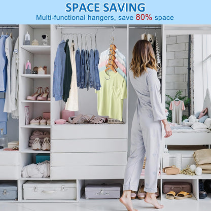 6 Pack Space Saving Hangers for Clothes, Heavy Duty 30Lbs Capacity Magic Clothes Space Saver Sturdy Metal Hanger Organizer with 360° Swivel Hook, Closet Organizers Storage Dorm Essentials Silver