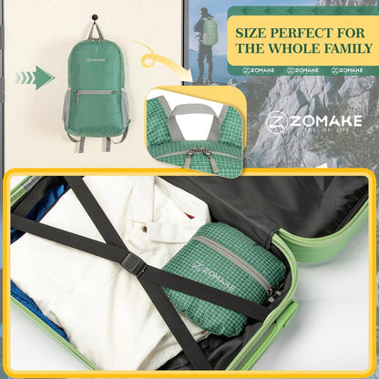 ZOMAKE Ultra Lightweight Hiking Backpack 20L - Packable Small Backpacks Water Resistant Daypack for Women Men(Forest Green Plaid)
