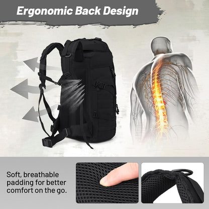 50L Tactical Backpack for Men and Women, Water-Resistant Molle Rucksack, Large Military Assault Pack for Hiking, Hunting, Camping, Gym & Outdoor Survival Black