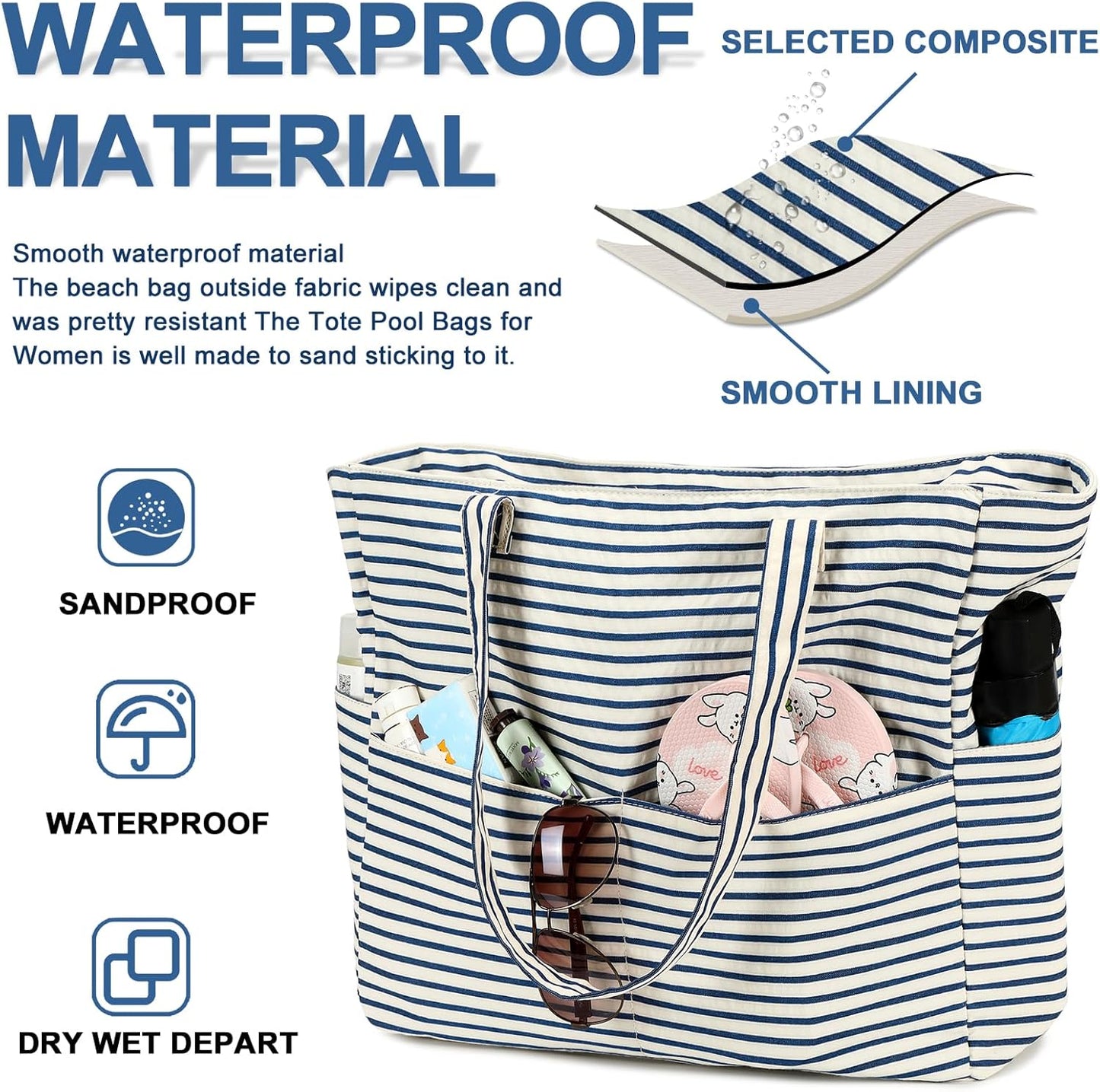 Beach Pool Bags Tote for Women Ladies Large Gym Tote Carry On Bag With Wet Compartment for Weekender Travel Waterproof