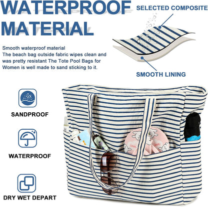 Beach Pool Bags Tote for Women Ladies Large Gym Tote Carry On Bag With Wet Compartment for Weekender Travel Waterproof