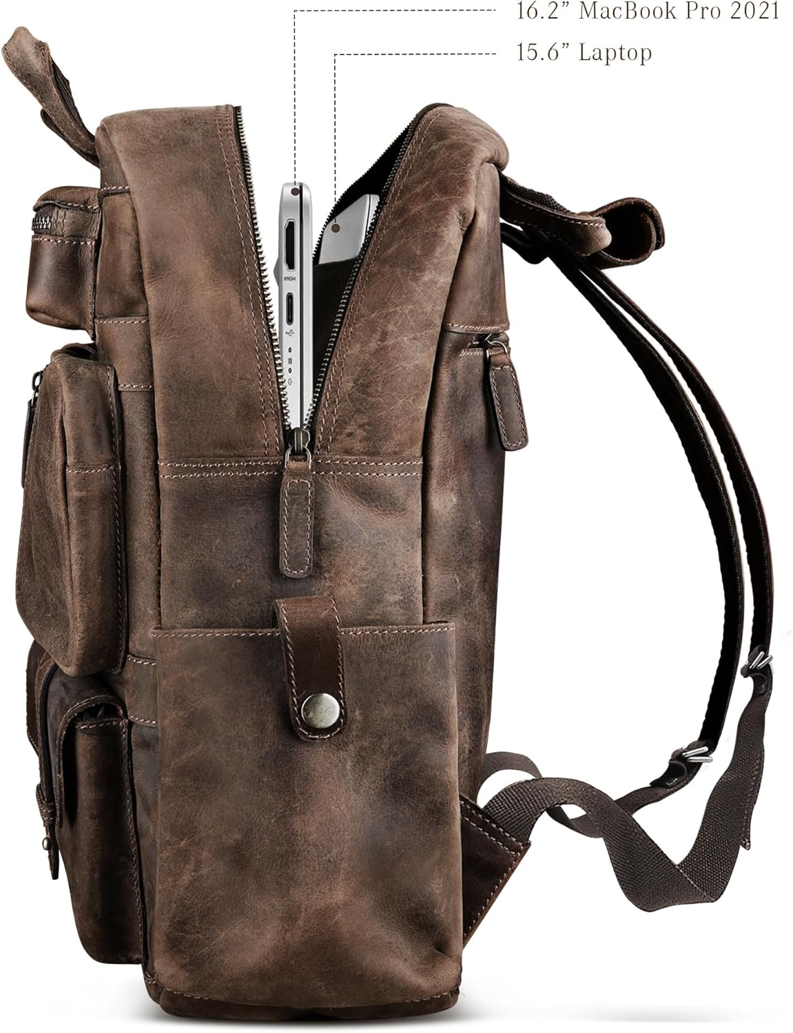 Handmade Leather Backpack for Men and Women, 15.6 Inch Laptop Bag, Genuine Leather Casual Daypack, For College & Office, Travel or Hiking - Retro Hunter Brown