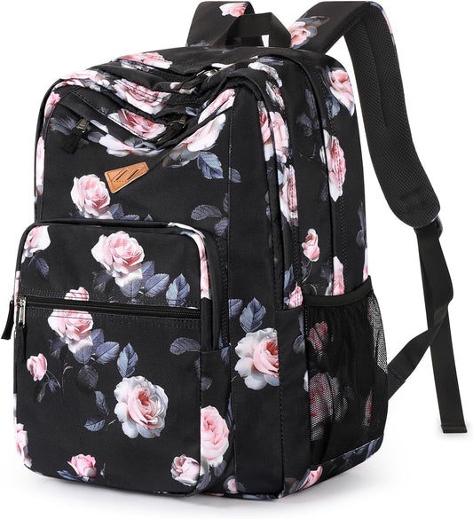 ZORFIN 26L Backpack for College, and Travel: Water Resistant Bookbag - Rose Black