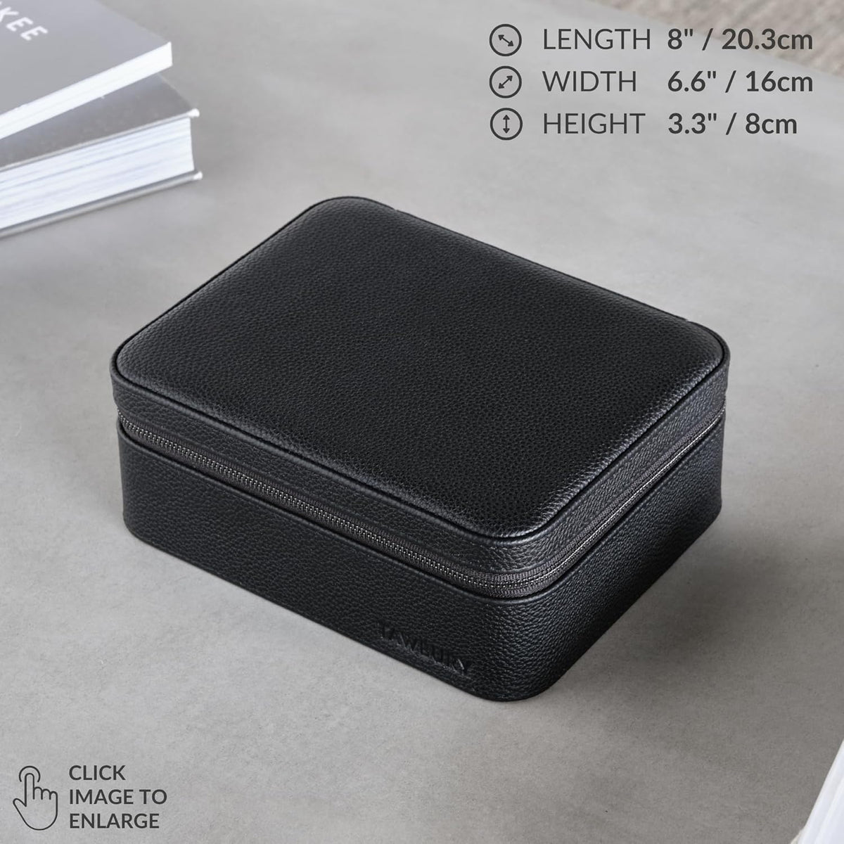 TAWBURY 3 Slot Watch Case Plus Storage – Luxury Leather Watch Travel Case for Men | Black Watch Cases for Men Travel | Traveling Watch Holder for Men | Black Watch Roll Case | 3 Watch Box for Men