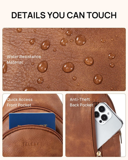 Telena Small Sling Bag for Women Leather Crossbody Fanny Packs Chest Bag for Women