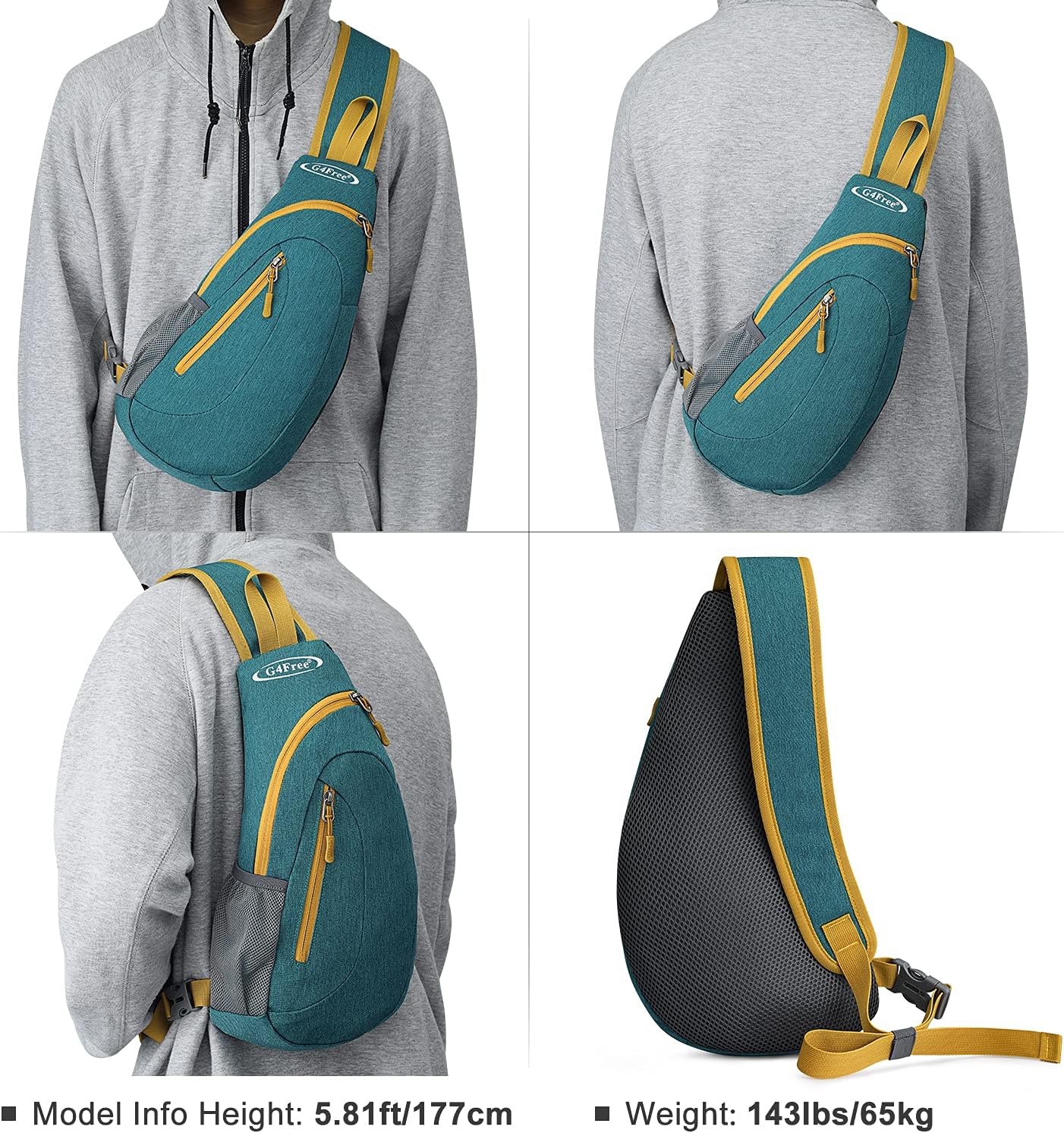 G4Free Sling Bag for Men Women, Small Crossbody Backpack Lightweight Chest Shoulder Bags for Travel, Outdoor and Sports (Teal Green)