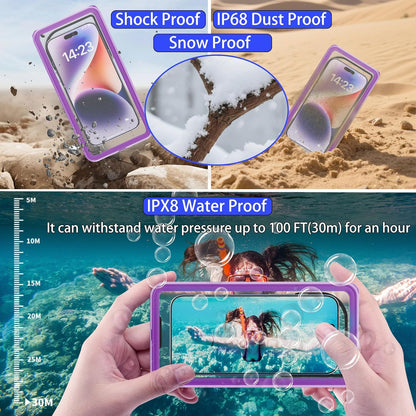 Premium Waterproof Phone Pouch with Lanyard,7.5'' Floating Waterproof Phone Case/Bag for Snorkeling IPX8/Underwater HD Photo/Touch Compatible with iPhone 16/15/14/13 Pro Max Samsungs-Purple