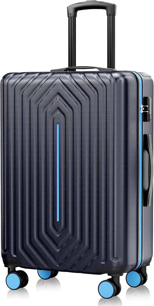 28 inch Luggage Hardside and Lightweight Suitcase with Spinner Wheels TSA Lock for Travel Business,Blue With Dark Blue