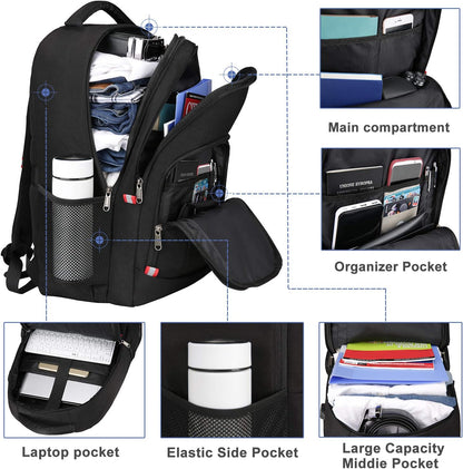 Laptop Backpack for Men, Large Anti-Theft Business Travel Backpack with USB Charging Port, Water Resistant College Computer Bag for Men/Women for 17 Inch Laptop and Notebook