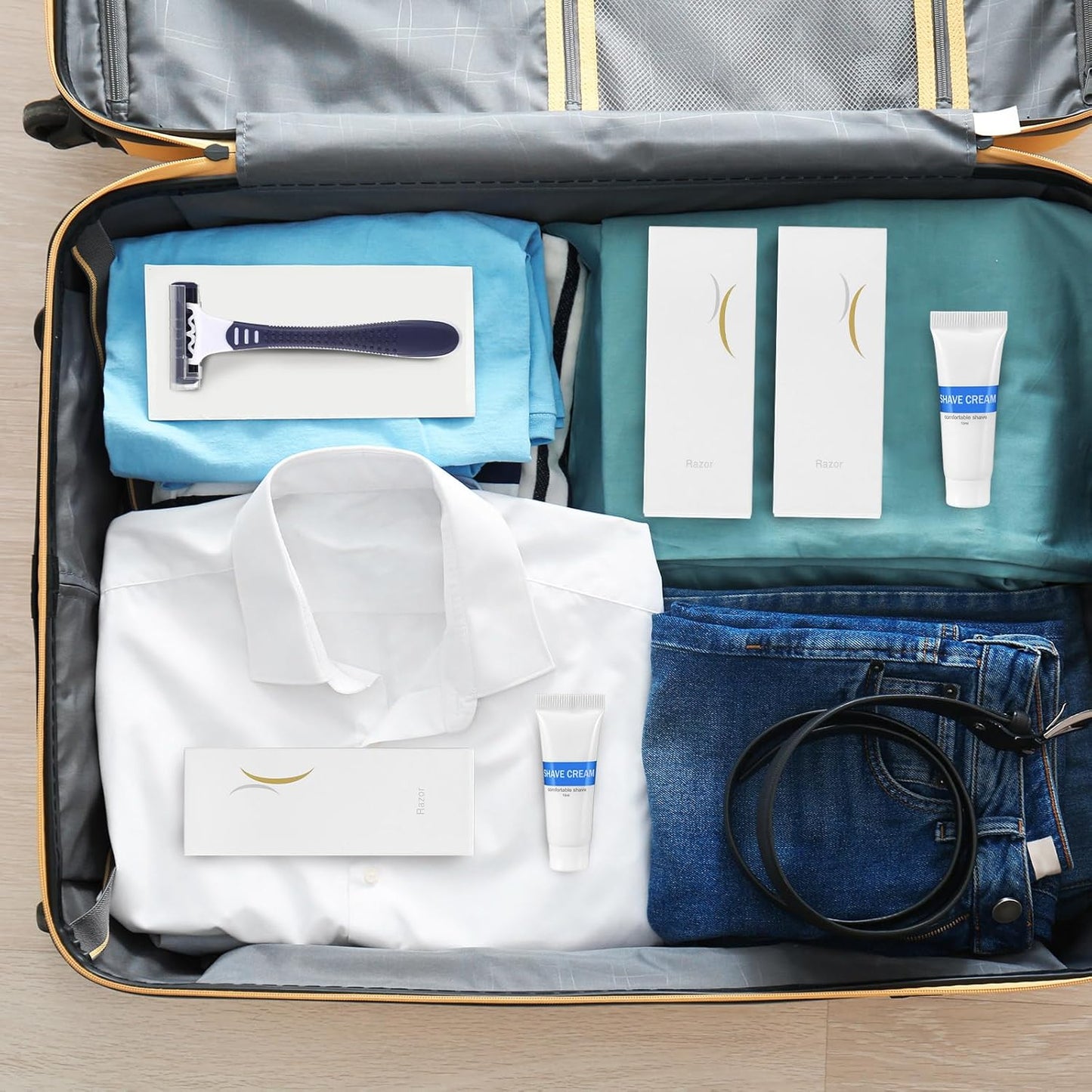 Hushee Shave Kit Bulk Travel Shaving Cream Disposable Twin Blade Razors and Cream Individually Wrapped Smooth Razor with Clear Cap Toiletries for Hotel Shelter Camping Travel Homeless (150)