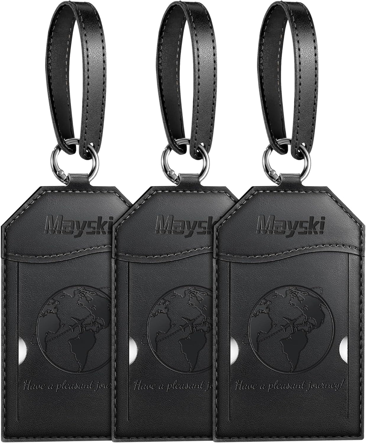 Mayski Luggage Tags for Suitcases 3 Pack Suitcase Bag Tags, TSA Approved, Metal Buckle, Bag Tags with Name ID Card Travel Essentials, Black Global