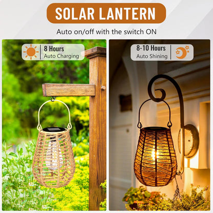 HPC Decor 2 PK Solar Lanterns - Outdoor Waterproof, Hemp Rope Solar Lights,Hanging Solar Lanterns Outdoor,Solar Lamp Lights,Decoration for Garden, Patio, Porch, Trees, Pathway,Outside.