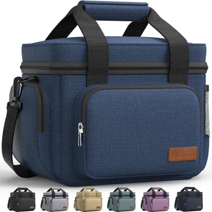 HOTOR Lunch Box for Men and Women - Leak-Proof Insulated Lunch Cooler Bag with Adjustable Strap, Multiple Pockets for Office, Picnic, Hiking, Beach, 1 Layer, 8L, Dark Blue, 9.8" x 8.7" x 5.9"