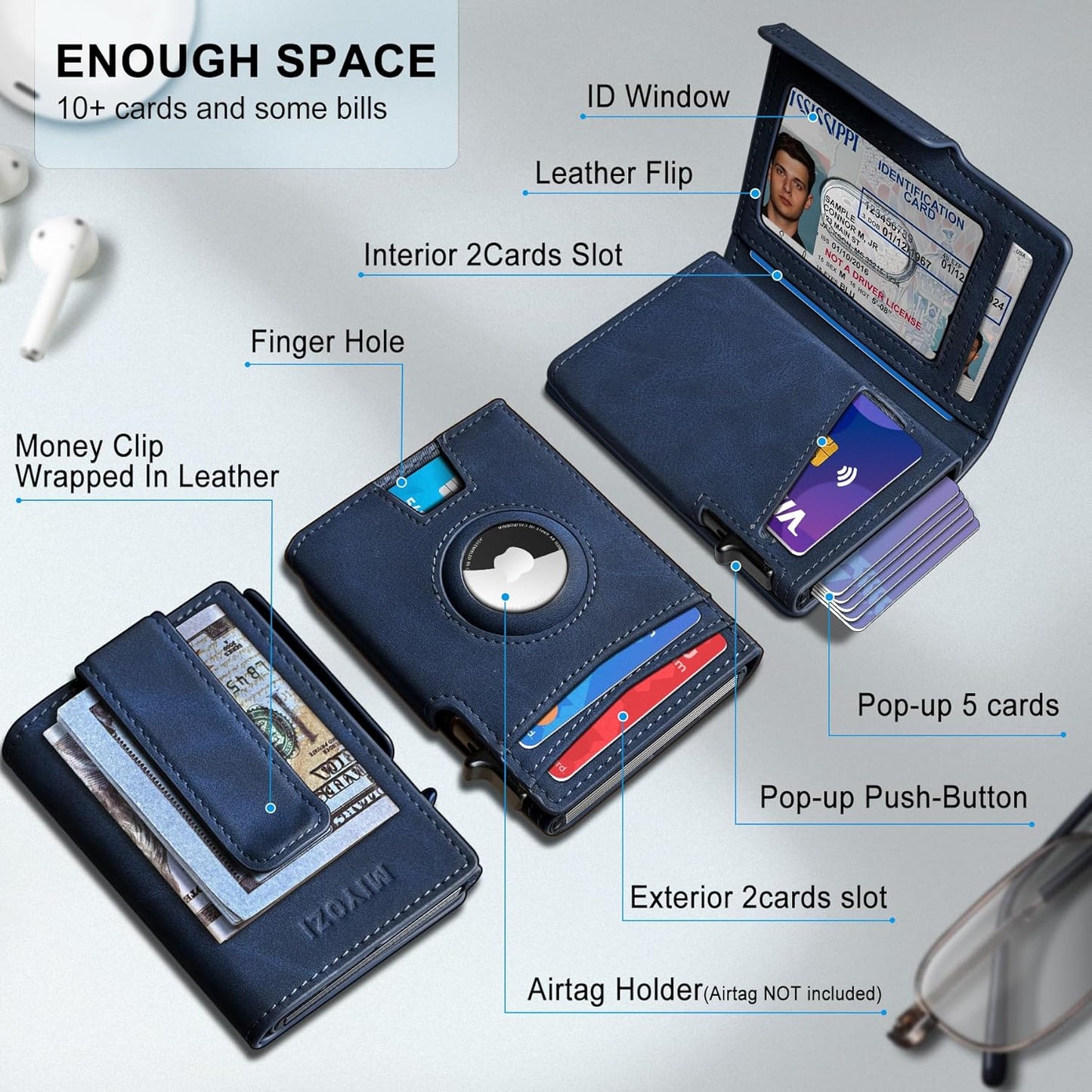 Airtag Wallet for Men,with Money Clip 10 Cards Metal Case Smart Slim Pop Up Credit Card Holder Flip with Magnetic Closure RFID Blocking wallet with Gift Box