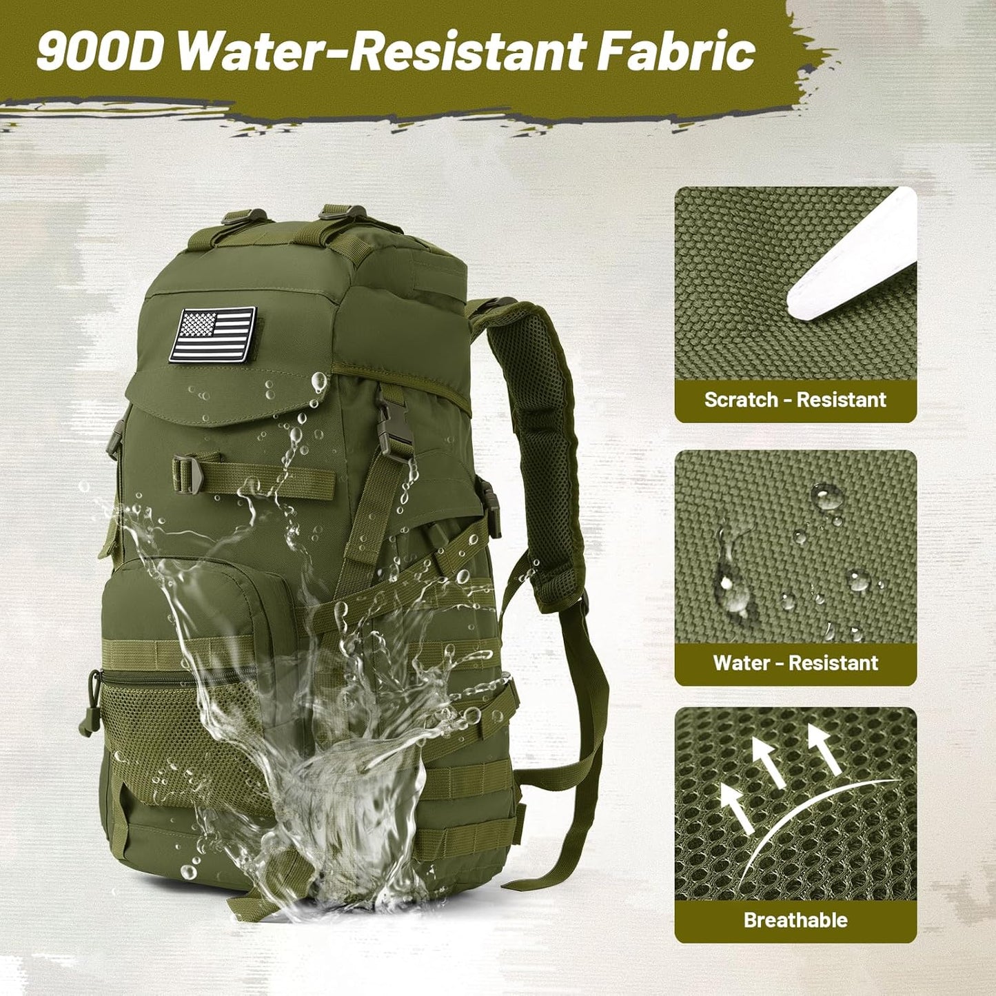 50L Tactical Backpack for Men and Women, Water-Resistant Molle Rucksack, Large Military Assault Pack for Hiking, Hunting, Camping, Gym & Outdoor Survival Green